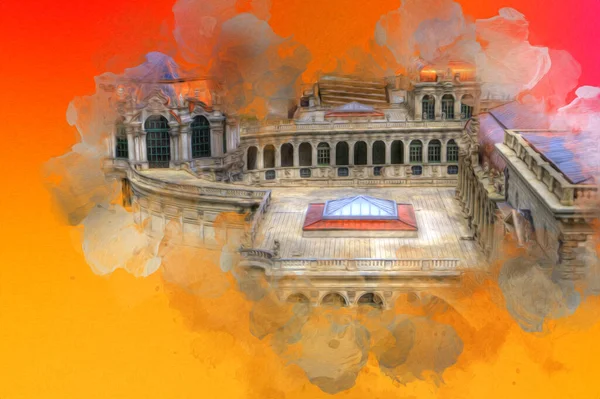 Zwinger Sarayı, sanat galerisi ve müzesi Dresden, Almanya 'da, sanat illüstrasyonu antika eskiz