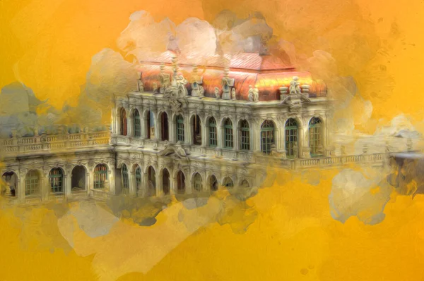 Zwinger Sarayı, sanat galerisi ve müzesi Dresden, Almanya 'da, sanat illüstrasyonu antika eskiz