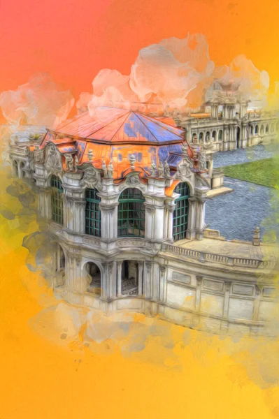 Zwinger Sarayı, sanat galerisi ve müzesi Dresden, Almanya 'da, sanat illüstrasyonu antika eskiz