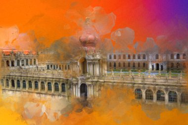 Zwinger Sarayı, sanat galerisi ve müzesi Dresden, Almanya 'da, sanat illüstrasyonu antika eskiz