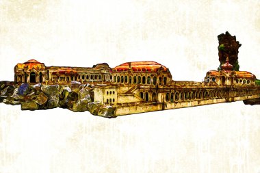 Zwinger Sarayı, sanat galerisi ve müzesi Dresden, Almanya 'da, sanat illüstrasyonu antika eskiz