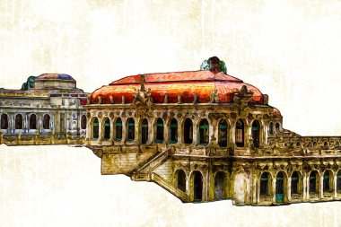 Zwinger Sarayı, sanat galerisi ve müzesi Dresden, Almanya 'da, sanat illüstrasyonu antika eskiz