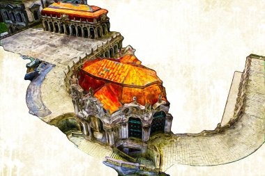 Zwinger Sarayı, sanat galerisi ve müzesi Dresden, Almanya 'da, sanat illüstrasyonu antika eskiz