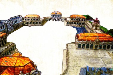 Zwinger Sarayı, sanat galerisi ve müzesi Dresden, Almanya 'da, sanat illüstrasyonu antika eskiz