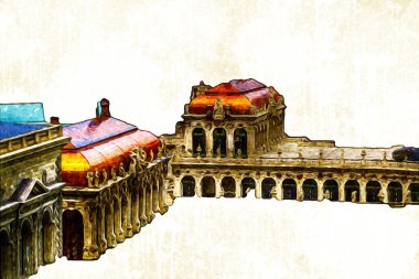 Zwinger Sarayı, sanat galerisi ve müzesi Dresden, Almanya 'da, sanat illüstrasyonu antika eskiz