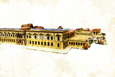 Zwinger Sarayı, sanat galerisi ve müzesi Dresden, Almanya 'da, sanat illüstrasyonu antika eskiz