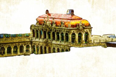 Zwinger Sarayı, sanat galerisi ve müzesi Dresden, Almanya 'da, sanat illüstrasyonu antika eskiz