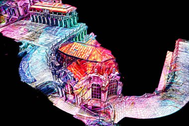 Zwinger Sarayı, sanat galerisi ve müzesi Dresden, Almanya 'da, sanat illüstrasyonu antika eskiz