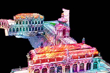 Zwinger Sarayı, sanat galerisi ve müzesi Dresden, Almanya 'da, sanat illüstrasyonu antika eskiz