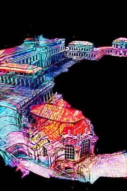 Zwinger Sarayı, sanat galerisi ve müzesi Dresden, Almanya 'da, sanat illüstrasyonu antika eskiz