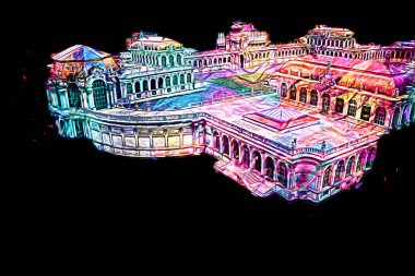 Zwinger Sarayı, sanat galerisi ve müzesi Dresden, Almanya 'da, sanat illüstrasyonu antika eskiz