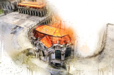 Zwinger Sarayı, sanat galerisi ve müzesi Dresden, Almanya 'da, sanat illüstrasyonu antika eskiz