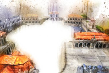 Zwinger Sarayı, sanat galerisi ve müzesi Dresden, Almanya 'da, sanat illüstrasyonu antika eskiz