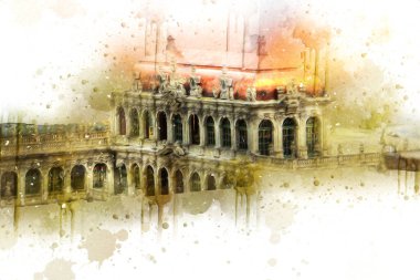 Zwinger Sarayı, sanat galerisi ve müzesi Dresden, Almanya 'da, sanat illüstrasyonu antika eskiz