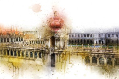 Zwinger Sarayı, sanat galerisi ve müzesi Dresden, Almanya 'da, sanat illüstrasyonu antika eskiz