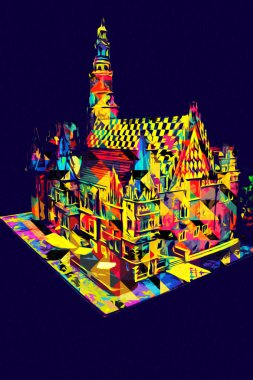 Belediyesi, Wroclaw, Polonya 'lı eski şehir meydanı, sanat illüstrasyonları antika eskizler