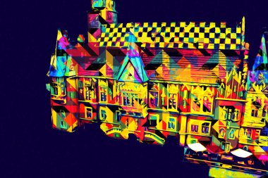 Belediyesi, Wroclaw, Polonya 'lı eski şehir meydanı, sanat illüstrasyonları antika eskizler