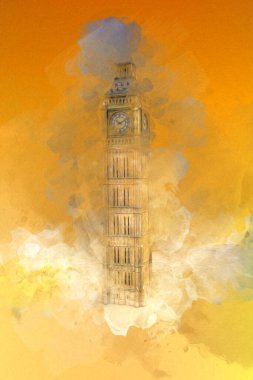 Londra 'nın büyük Ben sanat eseri çizimi, çizim, eğlenceli tasarım, antika retro