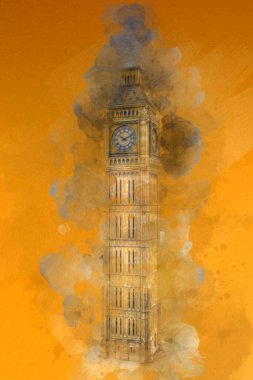 Londra 'nın büyük Ben sanat eseri çizimi, çizim, eğlenceli tasarım, antika retro