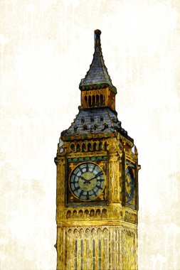 Londra 'nın büyük Ben sanat eseri çizimi, çizim, eğlenceli tasarım, antika retro