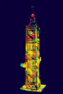 Londra 'nın büyük Ben sanat eseri çizimi, çizim, eğlenceli tasarım, antika retro