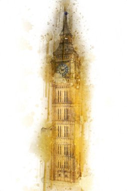 Londra 'nın büyük Ben sanat eseri çizimi, çizim, eğlenceli tasarım, antika retro