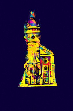 Prag 'daki eski şehir meydanı, Çek Cumhuriyeti, sanat illüstrasyonu antika eskiz