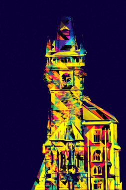 Prag 'daki eski şehir meydanı, Çek Cumhuriyeti, sanat illüstrasyonu antika eskiz