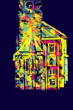 Prag 'daki eski şehir meydanı, Çek Cumhuriyeti, sanat illüstrasyonu antika eskiz