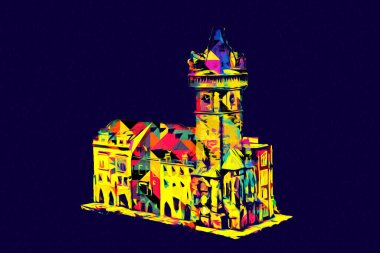 Prag 'daki eski şehir meydanı, Çek Cumhuriyeti, sanat illüstrasyonu antika eskiz