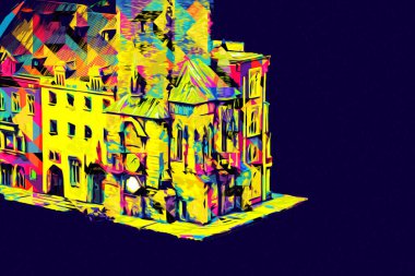 Prag 'daki eski şehir meydanı, Çek Cumhuriyeti, sanat illüstrasyonu antika eskiz