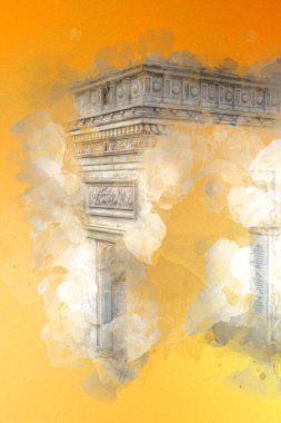 Arc de Triomphe du Carrousel, Atlıkarınca Meydanı 'nda bulunan bir zafer kemeridir. Paris 'in şehri. Paris 'in mimarisi ve simgeleri, sanat, çizim, retro, vintage, antika, skeç.