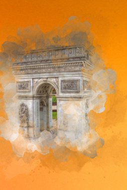 Arc de Triomphe du Carrousel, Atlıkarınca Meydanı 'nda bulunan bir zafer kemeridir. Paris 'in şehri. Paris 'in mimarisi ve simgeleri, sanat, çizim, retro, vintage, antika, skeç.