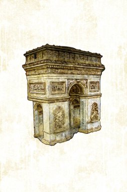 Arc de Triomphe du Carrousel, Atlıkarınca Meydanı 'nda bulunan bir zafer kemeridir. Paris 'in şehri. Paris 'in mimarisi ve simgeleri, sanat, çizim, retro, vintage, antika, skeç.