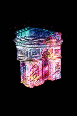 Arc de Triomphe du Carrousel, Atlıkarınca Meydanı 'nda bulunan bir zafer kemeridir. Paris 'in şehri. Paris 'in mimarisi ve simgeleri, sanat, çizim, retro, vintage, antika, skeç.