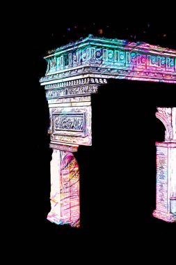 Arc de Triomphe du Carrousel, Atlıkarınca Meydanı 'nda bulunan bir zafer kemeridir. Paris 'in şehri. Paris 'in mimarisi ve simgeleri, sanat, çizim, retro, vintage, antika, skeç.