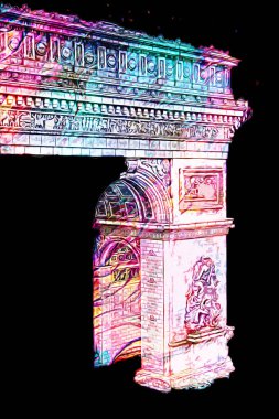 Arc de Triomphe du Carrousel, Atlıkarınca Meydanı 'nda bulunan bir zafer kemeridir. Paris 'in şehri. Paris 'in mimarisi ve simgeleri, sanat, çizim, retro, vintage, antika, skeç.