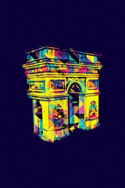 Arc de Triomphe du Carrousel, Atlıkarınca Meydanı 'nda bulunan bir zafer kemeridir. Paris 'in şehri. Paris 'in mimarisi ve simgeleri, sanat, çizim, retro, vintage, antika, skeç.