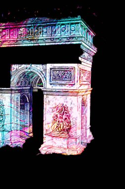 Arc de Triomphe du Carrousel, Atlıkarınca Meydanı 'nda bulunan bir zafer kemeridir. Paris 'in şehri. Paris 'in mimarisi ve simgeleri, sanat, çizim, retro, vintage, antika, skeç.