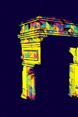 Arc de Triomphe du Carrousel, Atlıkarınca Meydanı 'nda bulunan bir zafer kemeridir. Paris 'in şehri. Paris 'in mimarisi ve simgeleri, sanat, çizim, retro, vintage, antika, skeç.