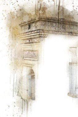 Arc de Triomphe du Carrousel, Atlıkarınca Meydanı 'nda bulunan bir zafer kemeridir. Paris 'in şehri. Paris 'in mimarisi ve simgeleri, sanat, çizim, retro, vintage, antika, skeç.