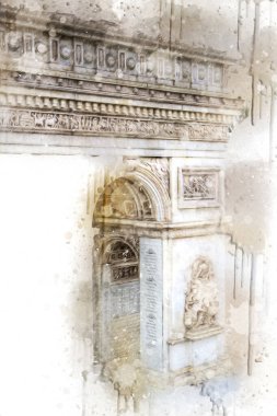 Arc de Triomphe du Carrousel, Atlıkarınca Meydanı 'nda bulunan bir zafer kemeridir. Paris 'in şehri. Paris 'in mimarisi ve simgeleri, sanat, çizim, retro, vintage, antika, skeç.