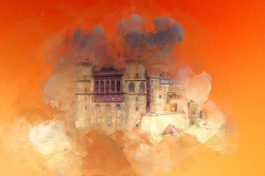 Ksiaz Castle Poland silesia art retro photography vintage old aerial. view