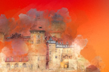 Ksiaz Castle Poland silesia art retro photography vintage old aerial. view