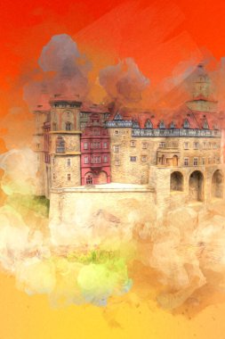 Ksiaz Castle Poland silesia art retro photography vintage old aerial. view