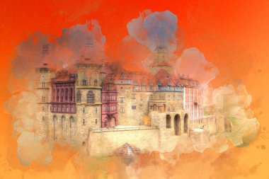 Ksiaz Castle Poland silesia art retro photography vintage old aerial. view