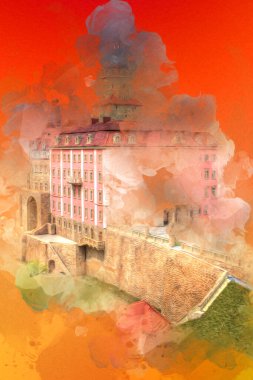 Ksiaz Castle Poland silesia art retro photography vintage old aerial. view