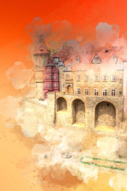 Ksiaz Castle Poland silesia art retro photography vintage old aerial. view