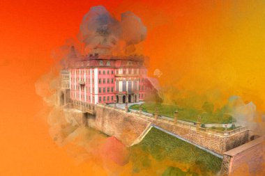 Ksiaz Castle Poland silesia art retro photography vintage old aerial. view