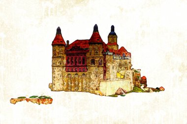 Ksiaz Castle Poland silesia art retro photography vintage old aerial. view